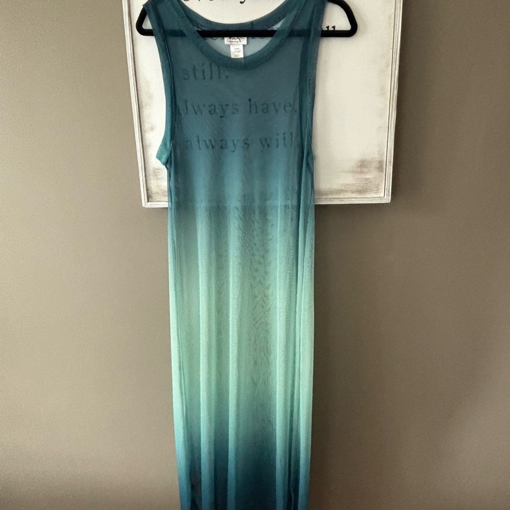 NWOT Mesh Tank Dress in Aquamarine Teal & Jade Green Ombré Sheer Coverup